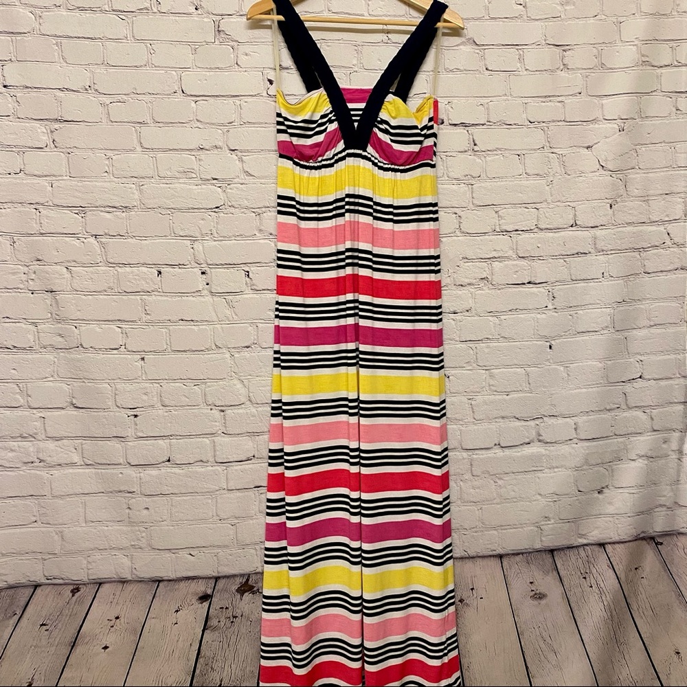 Silvergate Women’s Stripe Maxi Dress Pink Yellow Blue Size Large EUC